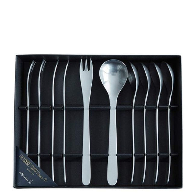 Sori Yanagi 121517010011 #1250 Stainless Steel Teaspoon & Princess Fork Cutlery Set, Color: Silver, Length: 5.5 inches (14 cm), Made in Japan, 10 Piece Set