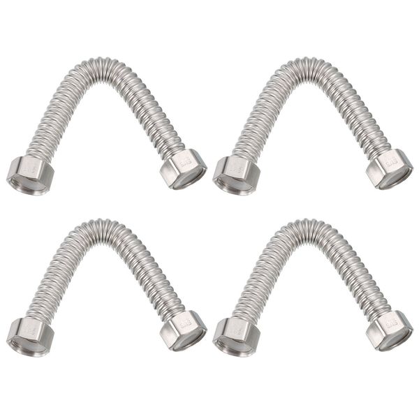 4Pcs G1/2 x 7.87 Inch Flexible Stainless Steel Corrugated Water Heater Hose