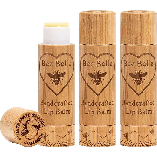 Bee Bella Lip Balm Pomegranate Mango (3 Pack), Moisturizing Lip Care, 100% Natural, Handmade in USA, Easter Basket gift