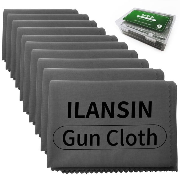 ILANSIN 10 Pack Technology Microfiber Black/Gray Gun Cleaning Cloth-Large Size-Lint Free-Reusable Cleaning pad for All Firearm-Each Pack is Individually Packaged in a Case-Gun Cleaning Supplies Store…