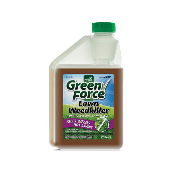 Greenforce G60232UK 250ml Lawn Weedkiller of All Broadleaf and Nuisance Weeds, Clear