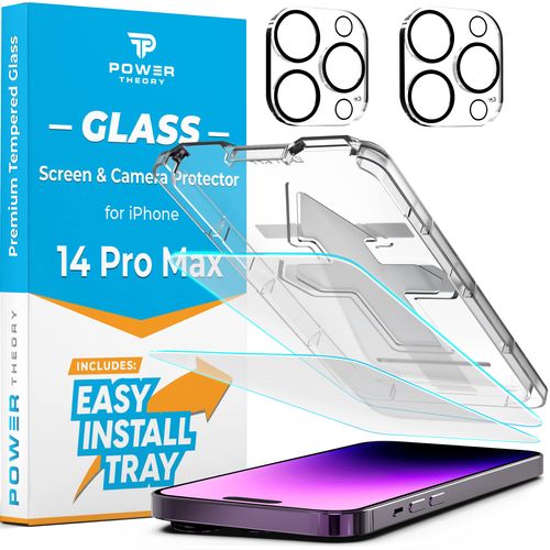 Power Theory Designed for iPhone 14 Pro Max Screen Protector and Camera Lens Protectors with Easy Install Kit [Premium Tempered Glass], [9H Hardness] 2+2 Pack