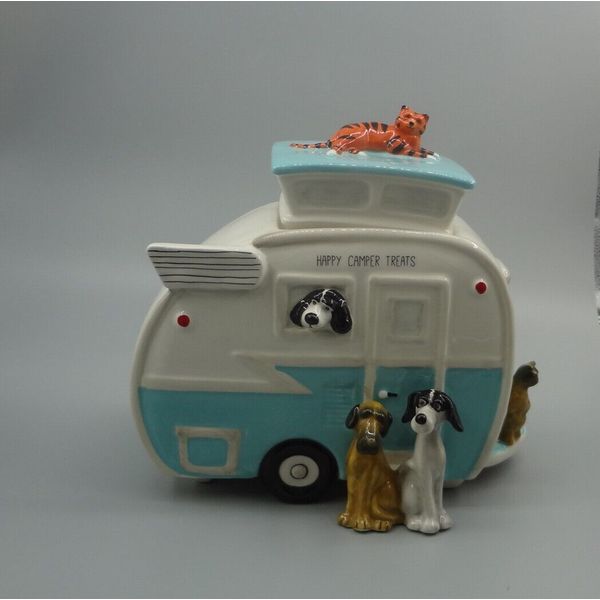 COOKIE JAR *  Pet treat Jar,  Camper, BLUE SKY