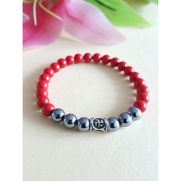 Samjae Bracelet The symbol of Buddha&#39;s virtue and good fortune, the swastika (silver 925) &amp; terahertz (purity 999-A grade) point hardened injection prayer beads bracelet