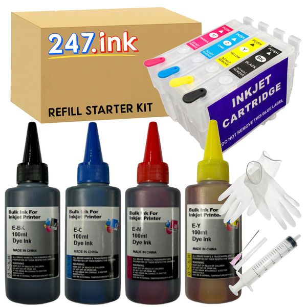 247.ink 34XL Refill Starter Kit Compatible with Epson WorkForce Pro WF-3720 WF-3725 Printers