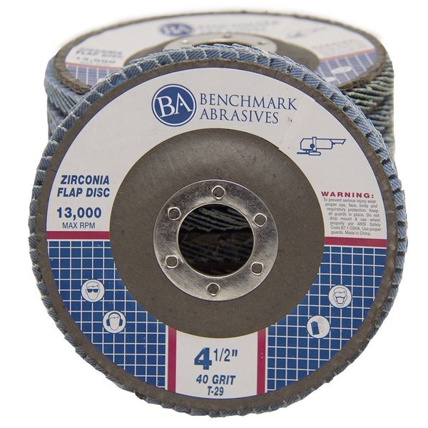 Benchmark Abrasives 4.5" Premium Zirconia Type 29 Flap Discs Grinding Wheels for Sanding Stock Rust Removal Finishing Grinding Deburring Stainless Steel, 7/8" Arbor (10 Pack) - 40 Grit