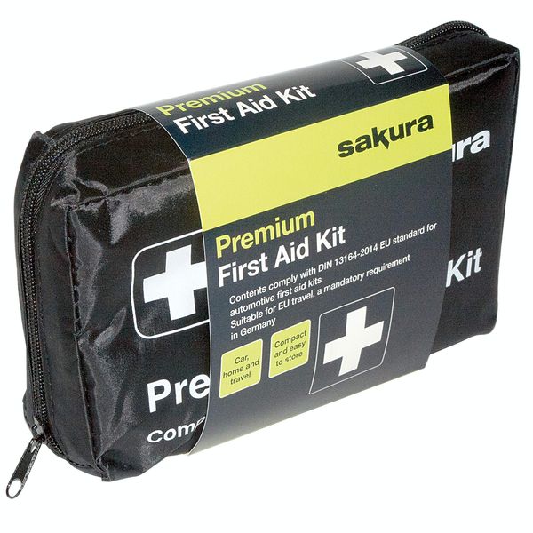 Sakura DIN First Aid Kit SS5418 - Zipped Bag, Comprehensive Kit Ideal for EU Travel - Meets EU Automotive Standards