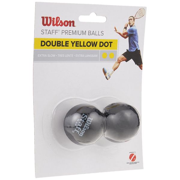 Wilson Staff Squash Balls Extra Slow (Competitors), Black (Double Yellow Dot), Pack of 2