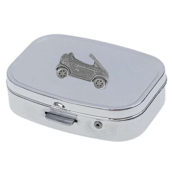 refB9 Micro City Cabrio Open 3D Pewter Effect Car On A Mirrored 2 Day Pill Box