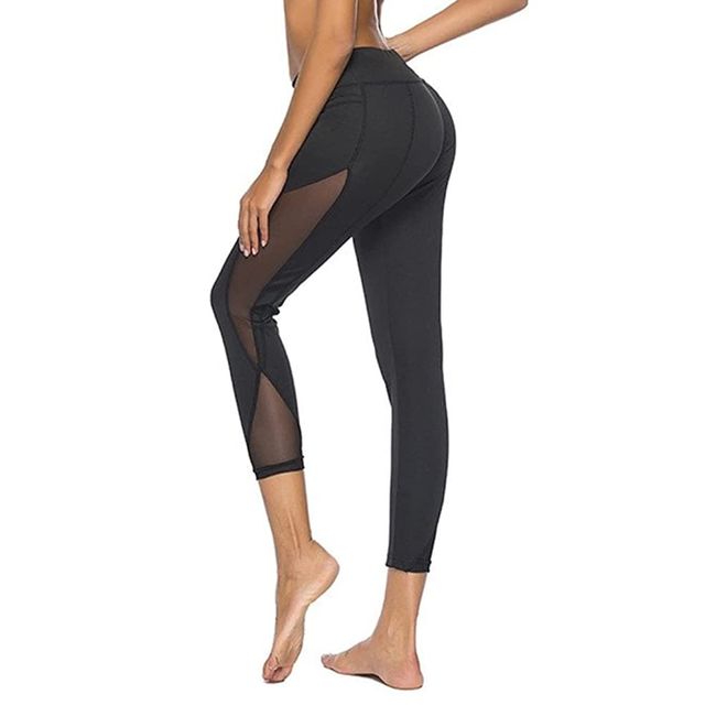 TTPSRY Mesh Leggings für Damen High Waist Sport Leggings mit Taschen Elastische Fitness Jogginghose Lange Pants für Sport Yoga Gym Alltag (S)