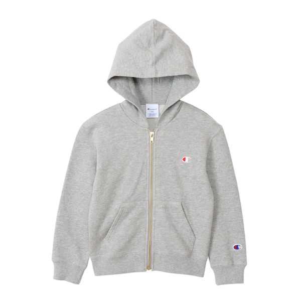 Champion CK-T103 Boys’ Basic Hooded Zip-Up Sweatshirt, Hoodie, 100% Cotton, Embroidered Logo, oxford grey