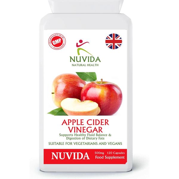 Nuvida Pure Apple Cider Vinegar Capsules - High Strength Apple Cider Vinegar Supplement high in Pectins, B Vitamins and Vitamin C - 120 Capsules - Vegan and Vegetarian Friendly