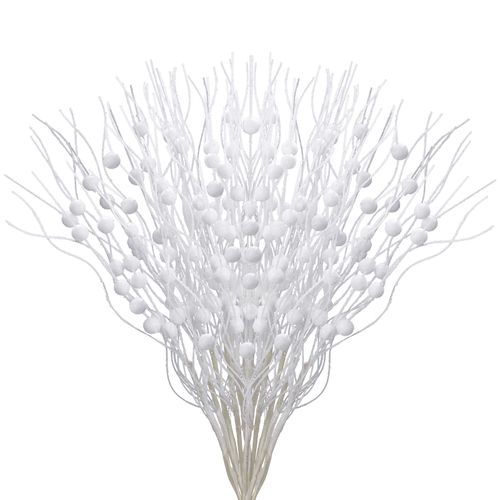 Jmkcoz 12 Pack Glitter Curly Christmas Spray Set White Wispy Willow Christmas Berry Picks Sprays Glittered Twigs Decor for Christmas Tree Topper Wreath Garland Bouquet Floral Arrangement (White)