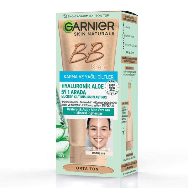 Garnier BB Krem Mucizevi Karma ve Yağlı Ciltler İçin Cilt Kusursuzlaştırıcı Orta Ton 40ml