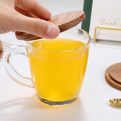 Healvian 4pcs Wooden Sealing Mug Lids,Wooden Cup Cover,Round Pine Wood Jar Lids,Dusts-proof Mug Covers,Reusable Coffee and Tea Cup Lids,Glass Candle Cup Lids for Coffee Drink Mug Cup