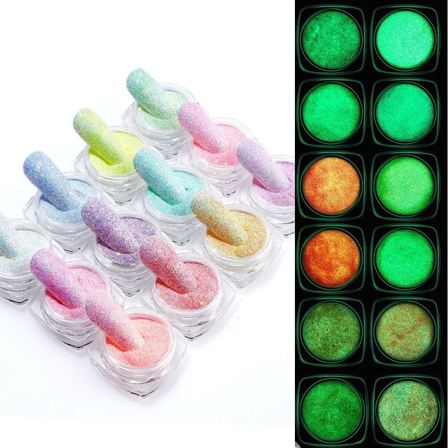 Glow in the Dark Glitter Set 12 Colors Glow in the Dark Nail Glitter Super Luminous Gel Nail Glitter Fine Glitter for Nail Art Crystal Nail