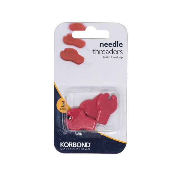 Korbond Three Pack Needle Threaders with Built in Thread Cutter – Ideal for Crafting, Sewing, Quilting, Repairs and Embellishment, Silver