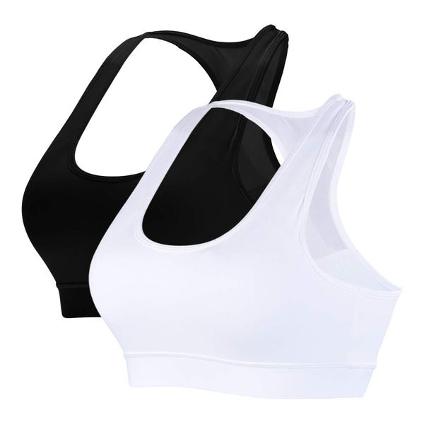 Litthing Sports Bras for Women Padded Racerback Bra Fitness Activewear Workout Tank Tops (White 1, Black 1, L)