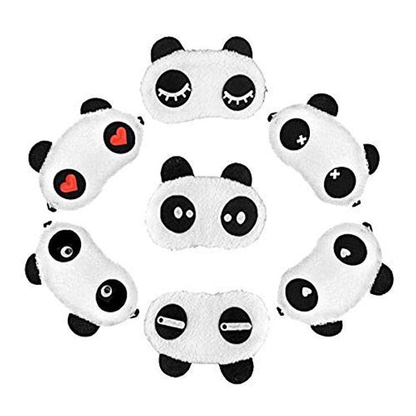 Set of 7 Cute Panda Eye Mask Soft Fluffy Sleep Shade Cover Rest Eyepatch Blindfold Shield Travel Sleeping Aid Novelty Sleep for Sleepover Party