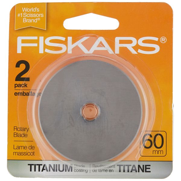 Fiskars 60mm Titanium Rotary Blades (2 Pack) - Rotary Cutter Blade Replacement - Crafts, Sewing, and Quilting Projects - Silver