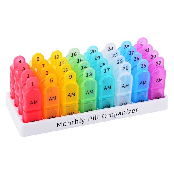 Monthly Pill Organizer Pill Case Vitamins Capsules Container Twice a Day 31 Days