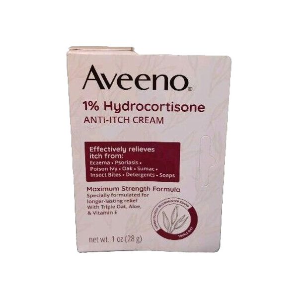 Aveeno Hydrocortisone Anti-Itch Cream Maximum Strength w/Triple Oat 1 oz Ex 2/26
