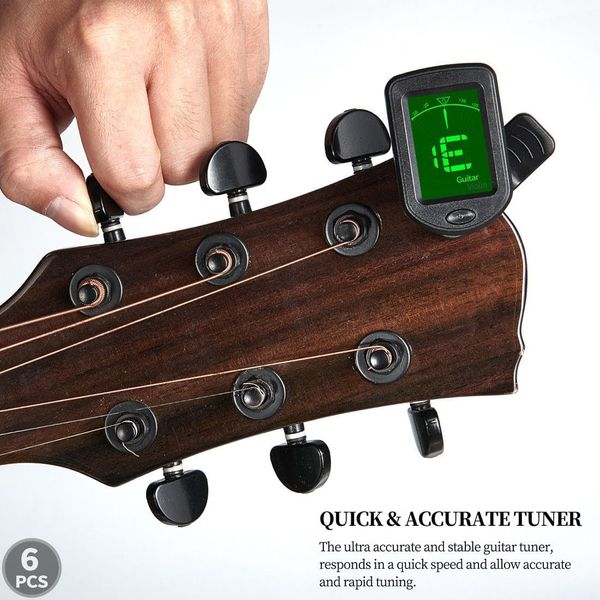 Guitar Tuner Clip-On - 1 Pack Chromatic Tuner for Acoustic Guitar, Ukulele, Violin, and Bass, with Guitar Capo for Acoustic and Electric Guitars, Ukuleles