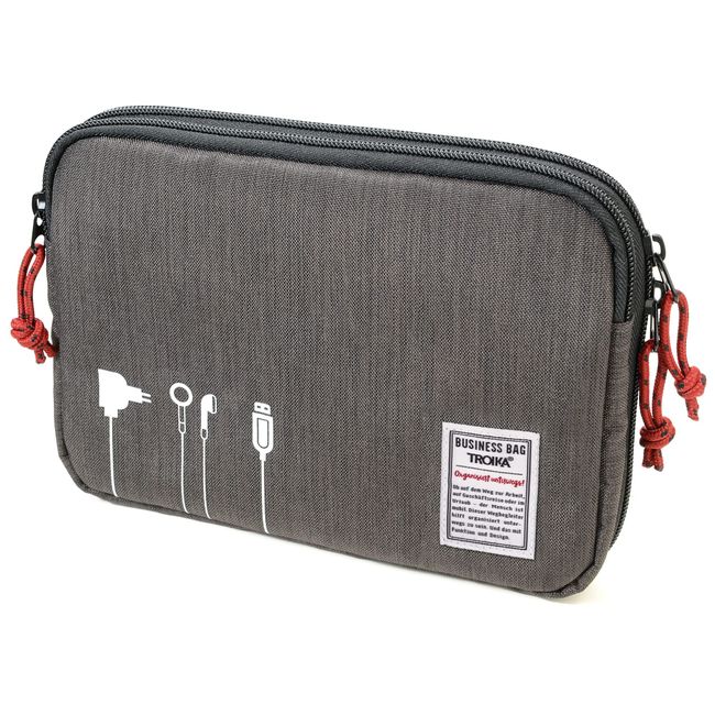 Troika Business Tech Pouch 2 Kabeltasche für Elektronikzubehör aus Polyester in der Farbe Grau, Maße: 23,5cm x 17cm x 3,5cm, BBG64/GY