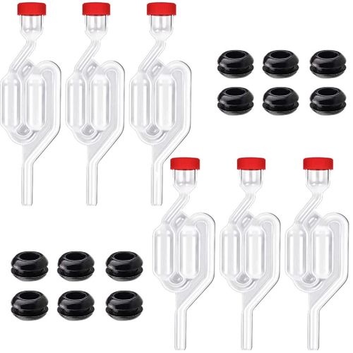Airlocks for Fermenting[6Pack],Fermentation Airlock Kit,High TransparencyTwin Bubble S Shape with 12pcs Grommets Drilled 3/8’’ Hole for Preservation,Brewing,Beer, Wine, Sauerkraut, Kimchi