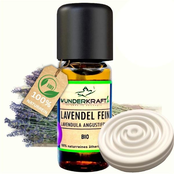 BIO Lavendelöl Fein + Duftstein im Set, 100% naturreines ätherisches Aromaöl von WUNDERKRAFT.bio, Aromatherapie & Diffuser geeignet, für Haut-Haar-Gesicht, 10ml Aromaöl, Duftöl