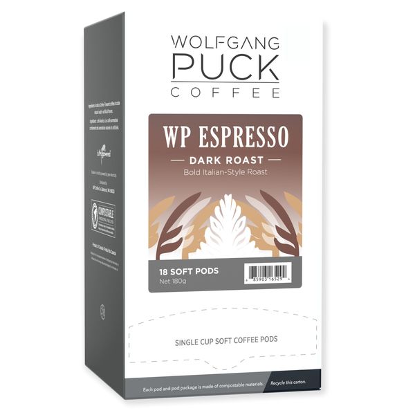 Wolfgang Puck Coffee, Espresso, 9.5 Gram Soft Pods, 18 Count (Pack of 1)