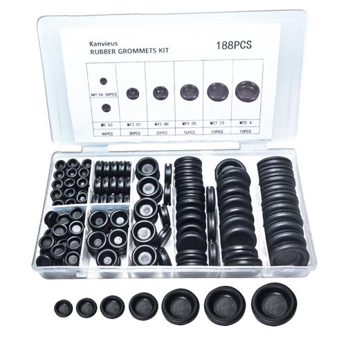 Kanvieus 188PCS Closed Rubber Grommets kit,7 Sizes Firewall Hole Plugs Assortment,Rubber Grommets for Wire Electrical Sheet Metal Auto Body (Closed Gasket)