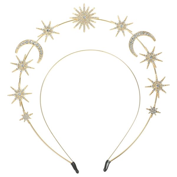 Beaupretty Halo Crown Star And Moon Headband Goddess Headpiece Wedding Bridal Tiaras for Women Girls Golden