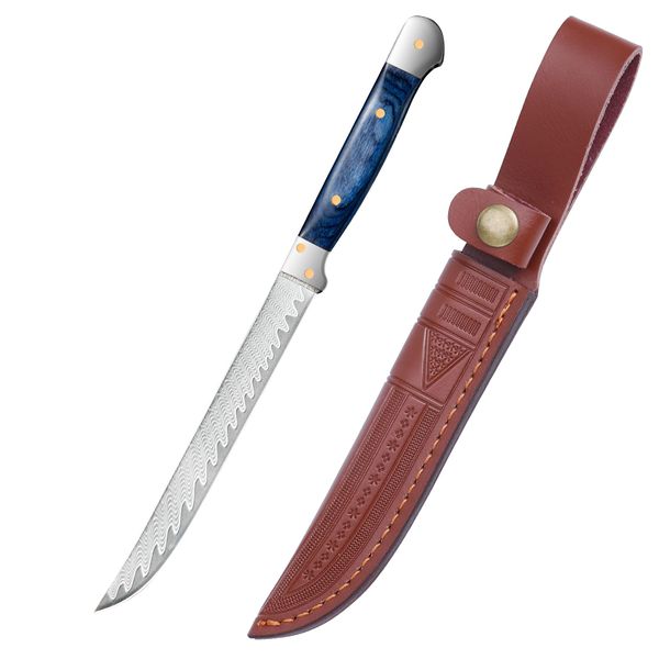 HIROSHI HR056 Damascus Boning Knife, Boning Knife, Peeling Meat From Bones, Boning Knife, Kitchen Knife, Sharp Sharp, Outdoor Knife, Camping, Hunting Disassembly, Storage Bag Included