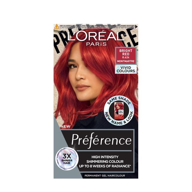 L'Oréal Paris Permanent Hair Colour, Long-Lasting Shine and Intense Colour, For up to 8 Weeks, Preference Vivids (Colorista), Bright Red 8.624, x1 pack