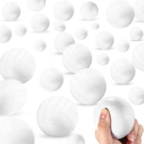 30 Pieces Mini Volleyball Stress Balls 2.36 Inch Foam Sports Balls Tiny Volleyball Toys for Children for Stress Relief, Party Favor Toys, Ball Games (White)