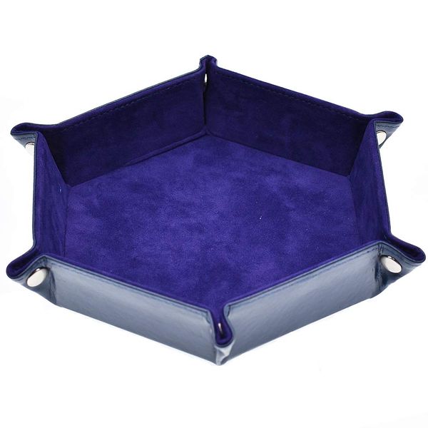 cusdie Dice Tray Folding Hexagon Dice Tray Leather and Velvet Dice Holder for DND Dice Game Table Games (Dark Purple)