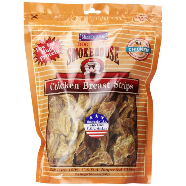 Smokehouse 100-Percent Natural Chicken Breast Strips Dog Treats, 16-Ounce