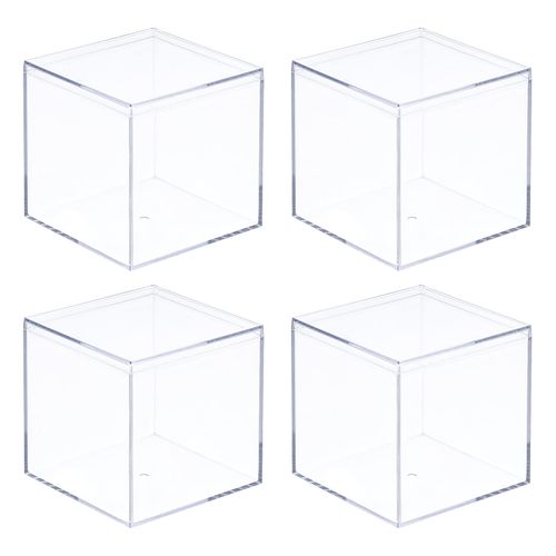 MECCANIXITY Clear Acrylic Plastic Storage Box Square Cube Display Case with Lid, 8.1x8.1x8.1cm Container Box for Small Item, Pack of 4