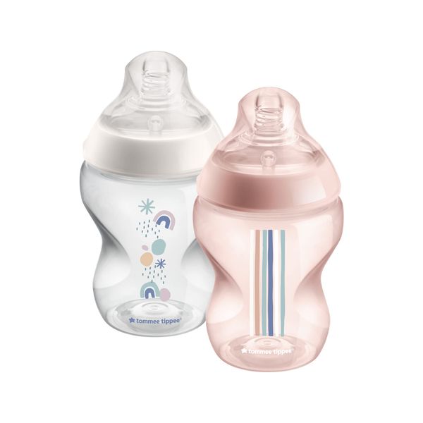 Tommee Tippee Closer to Nature Antii-Colic Baby Bottle, 9OZ Slow-Flow Breast-Like Nipple, Pack of 2, Pink