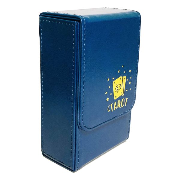 Kurop Leather Tarot Card Case, Deck Box, Storage Box, Magnetic Closure, Standard Size Compatible (Sun and Moon Cards, Blue)