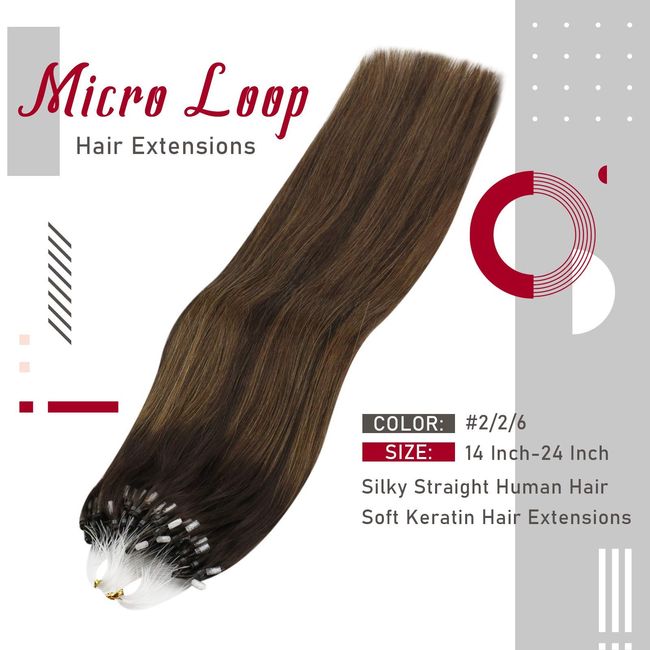 Sunny Micro Beads Hair Extensions Human Hair 50G Balayage Brown Micro Loop  Hair Extensions Medium Brown Balayage with Blonde Microlink Human Hair