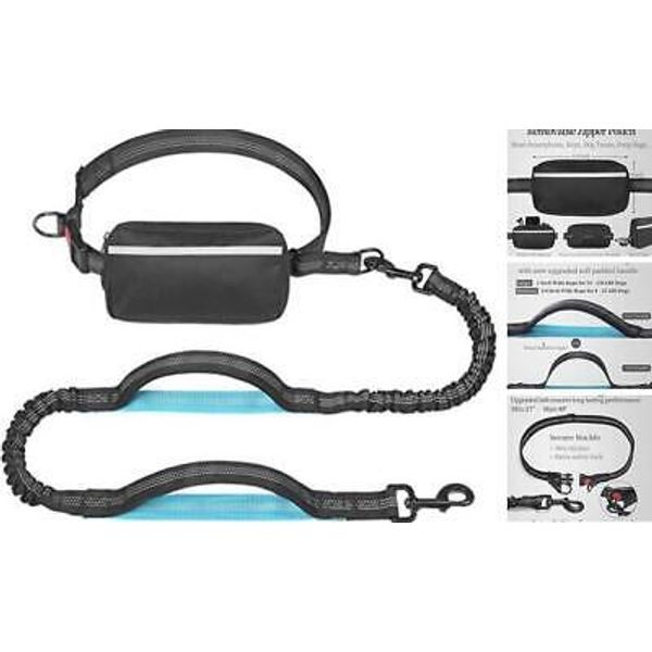 Hands Free Dog Leash with Zipper Pouch, Dual Padded Handles and Large Black