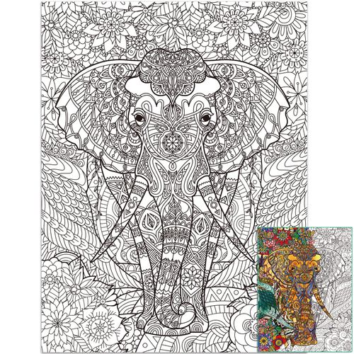 Elephant Giant Coloring Posters for Kids Adults Elephant Coloring Poster 39.37×51.96 Inch Mandala Coloring Posters Wall Art Decor Blank Banner for School Group Family Art Craft Activities Decoration