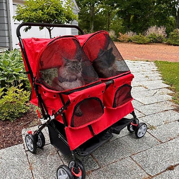 LUCKYERMORE Pet Stroller Dog 4 Wheel Double Cat Cage Folding Carriage Travel