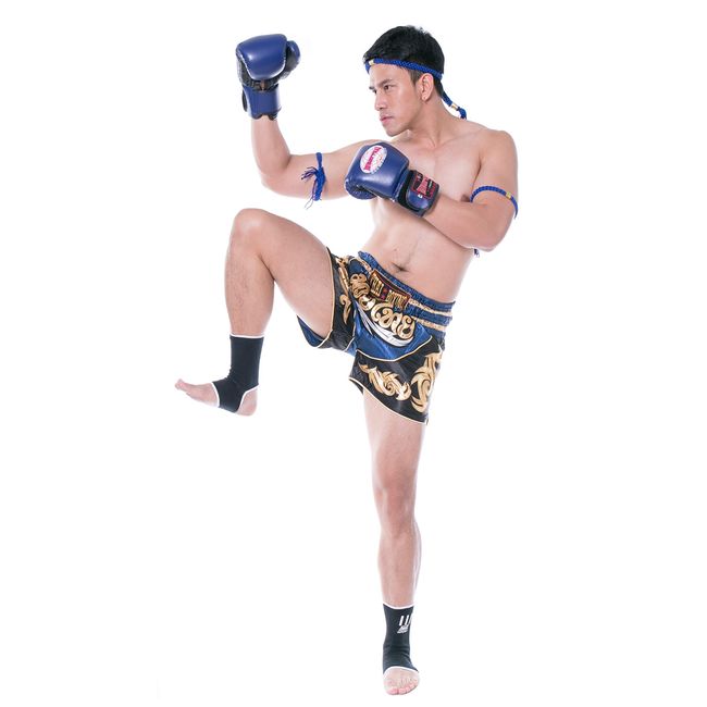 Möbius Muay Thai Gear Set, Authentic Thai Product, Gloves 8 oz (MUAY THAI), Mongkong & Pera Platiat (Handmade) Muay Thai Pants Ankle Support Costume Fighter