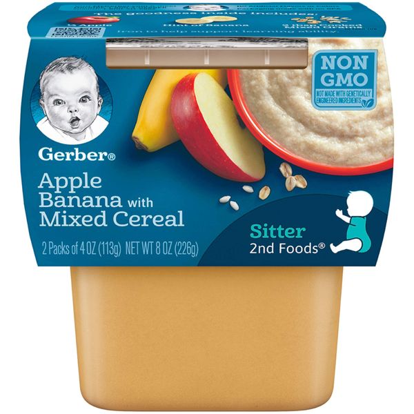 Gerber Baby Food 2nd Foods, Mixed Cereal, Apple & Banana with Mixed Cereal Puree, 4 Ounce Tubs, 2-Pack (Pack of 8)