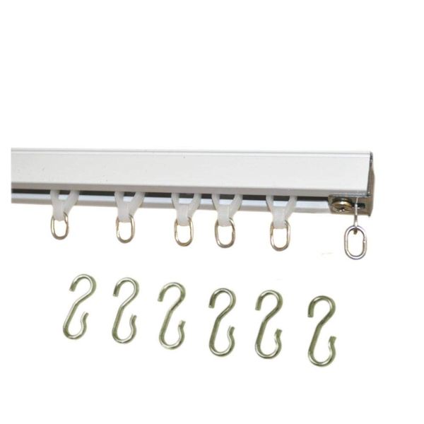 Ceiling Curtain Track Set with Wheeled Carriers and Hooks (6'-White)