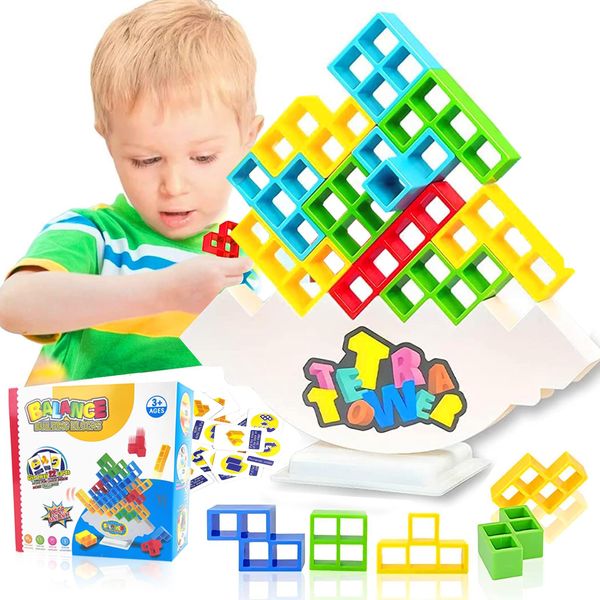 Jastown 48 Pcs Tetra Tower Balance Game,Balance Stacking Blocks Toy,Balance Building Blocks Game,Swing Stack Balance,Montessori Learning Toy Sensory Toy For Boys And Girls Over 3 Years Old