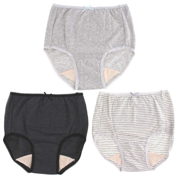 Jaconne 0987z Junior Sanitary Panties, Set of 3, Pockets, 95% Cotton, Daytime Use, For Children and Menstrual Use, multicolor